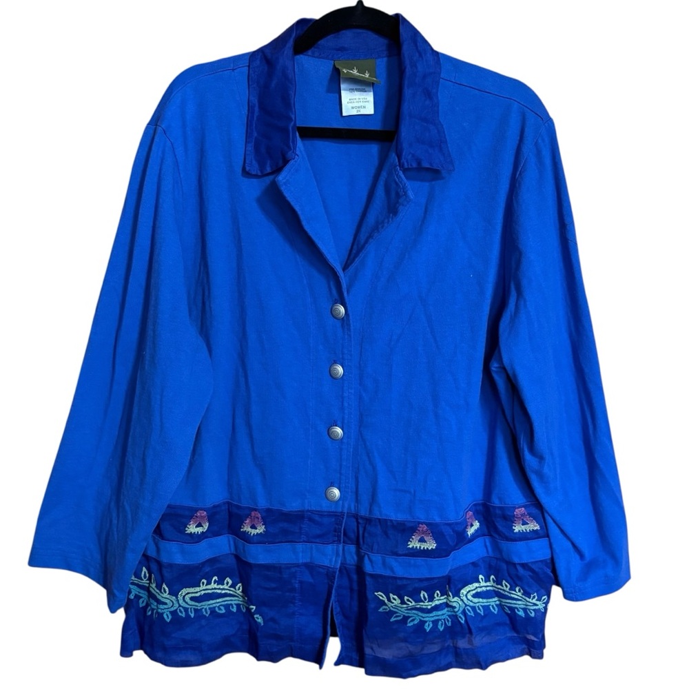 Blue Cactus Cotton Southwestern Artsy Maximalist Flowy Button Front Blouse Top